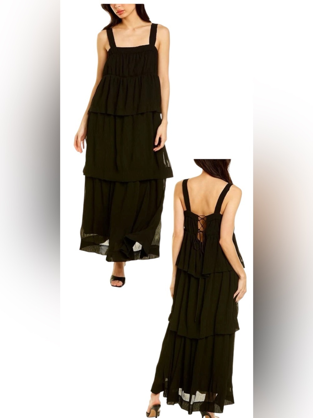 line and dot Maxine Tiered Maxi Dress Color Black Size MD
